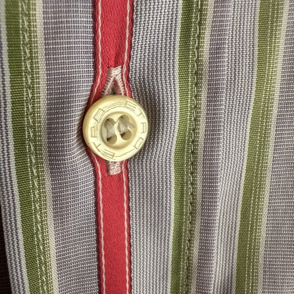 ETRO Mens Pink Green Striped Button Up Shirt IT 44 US XL Preppy Office Business - Picture 3 of 6